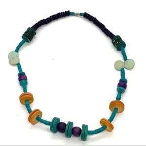 Vintage Boho Wood & Coconut Shell Necklace Some Heishi Beads Hippie Groovy